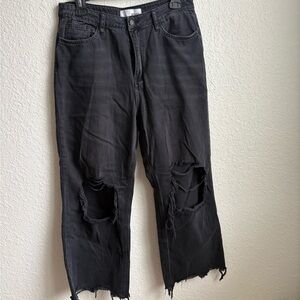 Distressed Black Boyfriend Jeans with Knee Rips